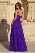 A-Line Hot Pink Ruffles Slit Prom Dress with Lace-up Back - Curvevia