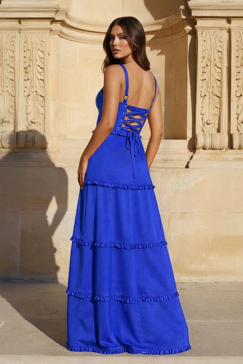 A-Line Hot Pink Ruffles Slit Prom Dress with Lace-up Back - Curvevia