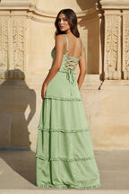 A-Line Hot Pink Ruffles Slit Prom Dress with Lace-up Back - Curvevia