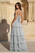 A-Line Hot Pink Ruffles Slit Prom Dress with Lace-up Back - Curvevia