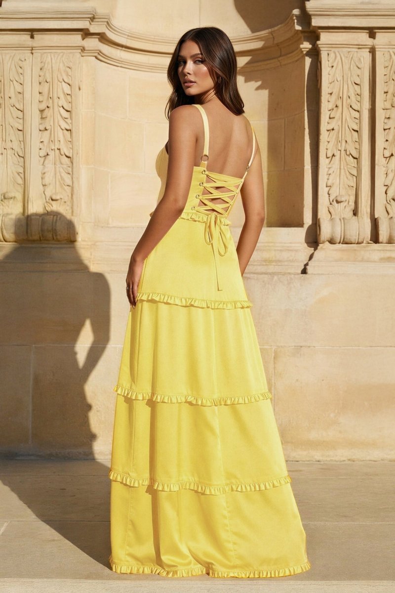 A-Line Hot Pink Ruffles Slit Prom Dress with Lace-up Back - Curvevia