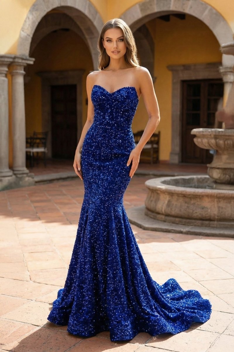 Mermaid Sweetheart Neck Sequins Evening Dress - Curvevia