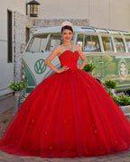 Red 3D Flowers Glitter Sequins Sleeveless Quinceanera Dresses - Curvevia