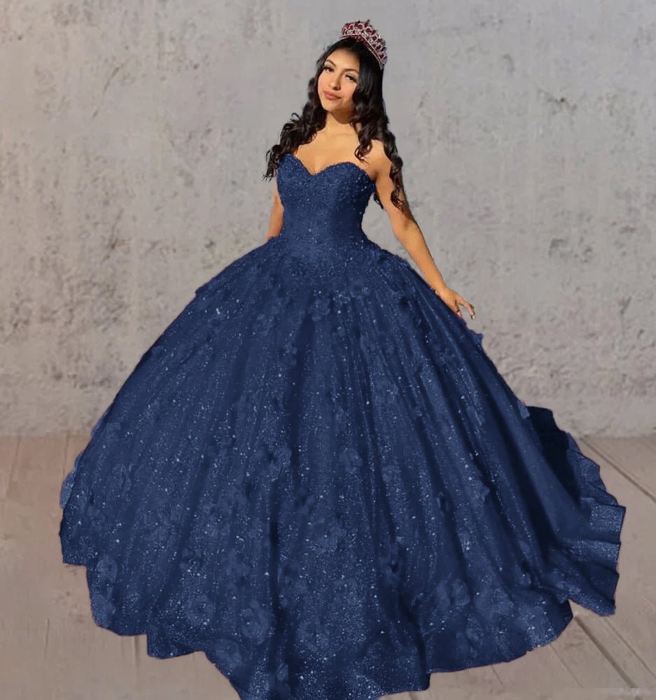 Red 3D Flowers Glitter Sequins Sleeveless Quinceanera Dresses - Curvevia