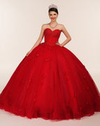 Red 3D Flowers Glitter Sequins Sleeveless Quinceanera Dresses - Curvevia