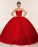 Red 3D Flowers Glitter Sequins Sleeveless Quinceanera Dresses - Curvevia