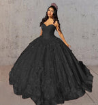 Red 3D Flowers Glitter Sequins Sleeveless Quinceanera Dresses - Curvevia