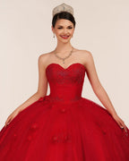 Red 3D Flowers Glitter Sequins Sleeveless Quinceanera Dresses - Curvevia