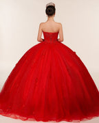 Red 3D Flowers Glitter Sequins Sleeveless Quinceanera Dresses - Curvevia