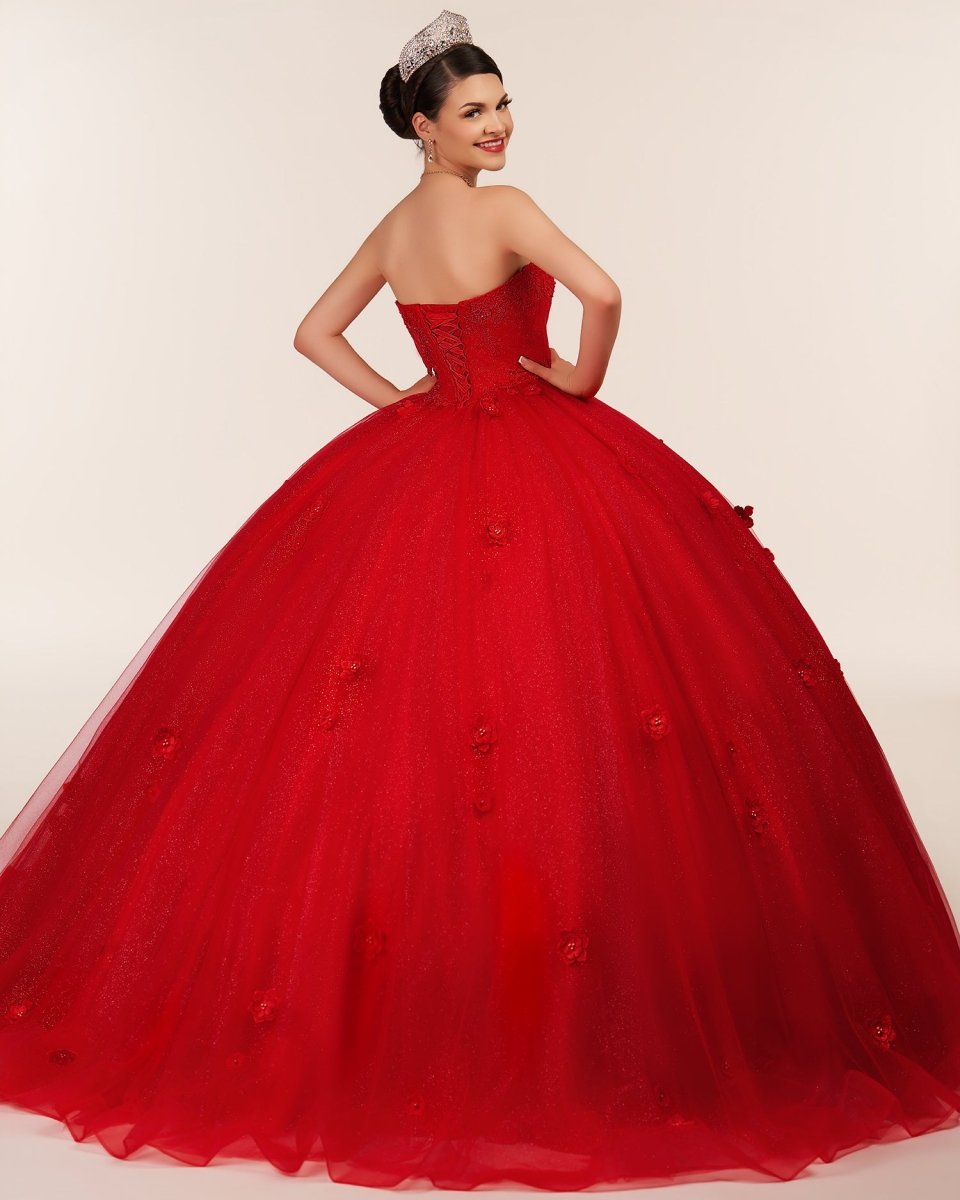 Red 3D Flowers Glitter Sequins Sleeveless Quinceanera Dresses - Curvevia