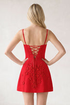 Pink A-Line Appliqued Spaghetti Straps Short Homecoming Dress - Curvevia