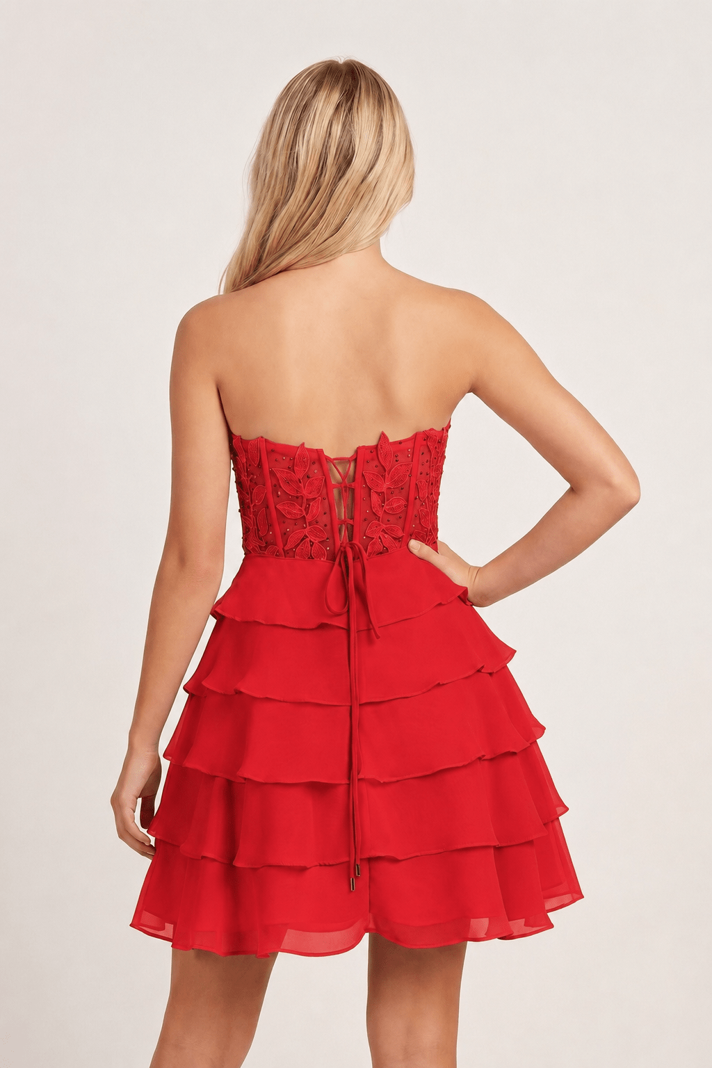 A-Line Strapless Tiered Corset Short Homecoming Dress with Appliques - Curvevia
