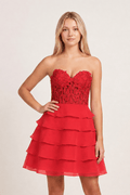 A-Line Strapless Tiered Corset Short Homecoming Dress with Appliques - Curvevia