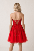 A-Line Tulle Lace Wedding Guest Dress with Appliques - Curvevia