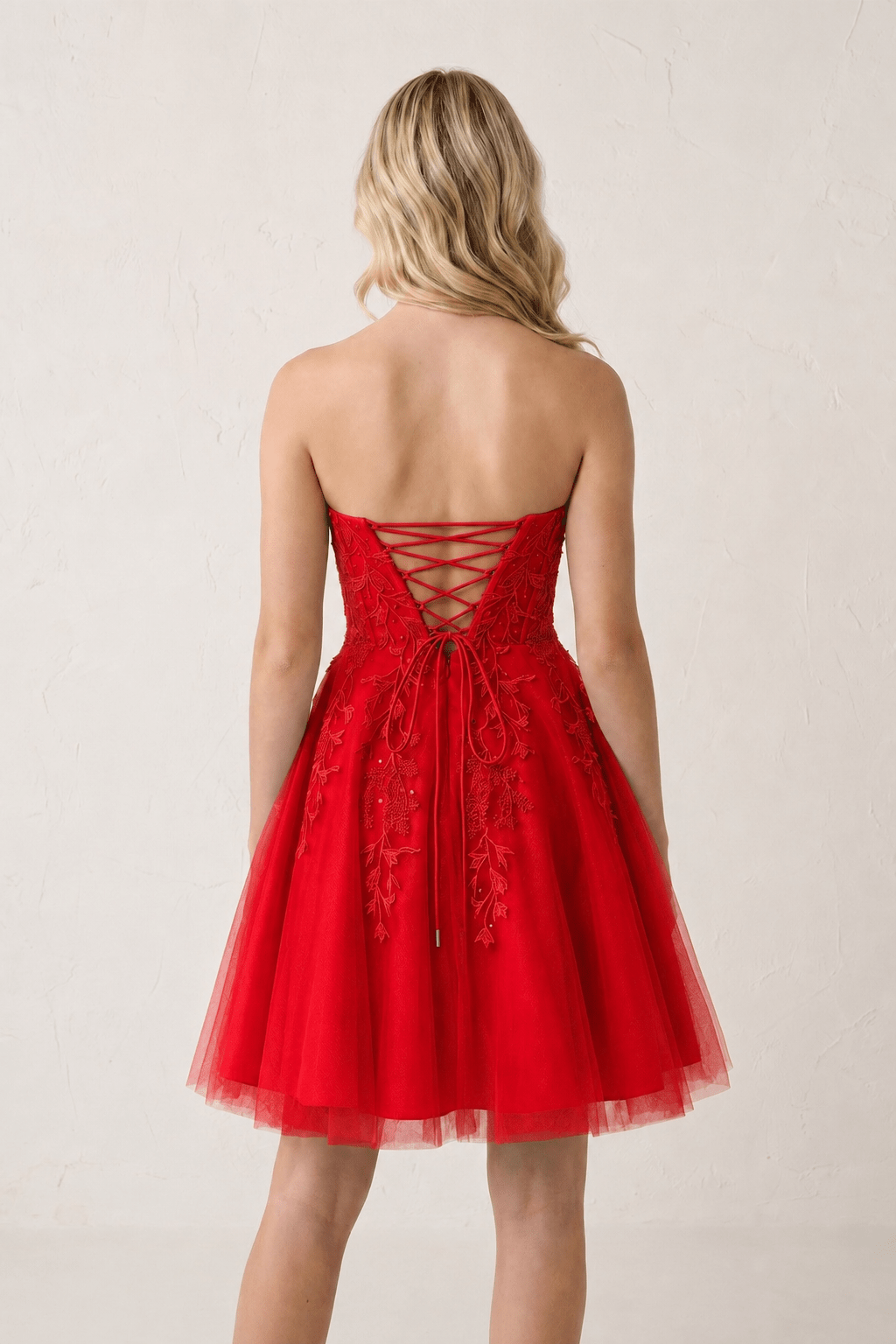 A-Line Tulle Lace Wedding Guest Dress with Appliques - Curvevia