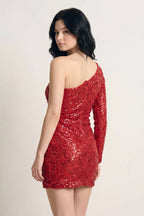 Black Bodycon One-Shoulder Sequins Mini Party Dresses - Curvevia