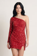 Black Bodycon One-Shoulder Sequins Mini Party Dresses - Curvevia