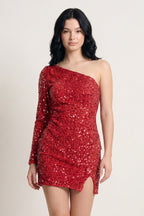 Black Bodycon One-Shoulder Sequins Mini Party Dresses - Curvevia