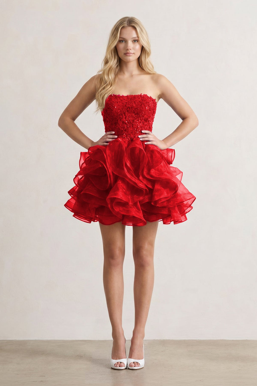 A-line Lace Appliques Organza Short Wedding Guest Dress - Curvevia