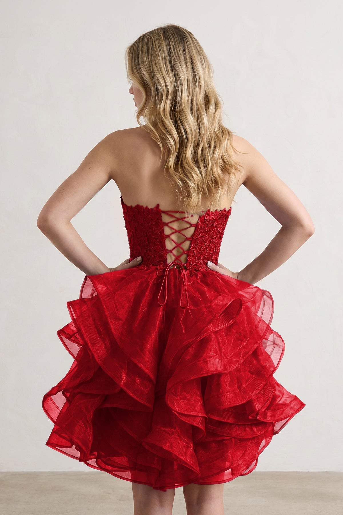 A-line Lace Appliques Organza Short Wedding Guest Dress - Curvevia