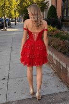 Navy Blue A-Line Sweetheart Tiered Short Homecoming Dresses - Curvevia