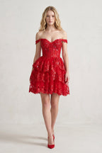 Navy Blue A-Line Sweetheart Tiered Short Homecoming Dresses - Curvevia