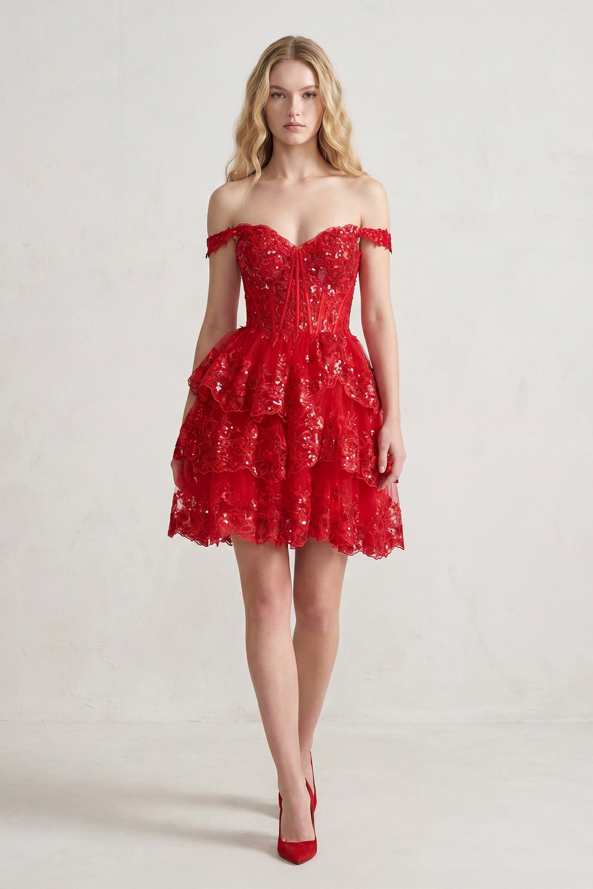 Navy Blue A-Line Sweetheart Tiered Short Homecoming Dresses - Curvevia