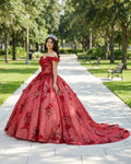 Red Flower  Off-the-Shoulder Quinceañera Dress - Curvevia