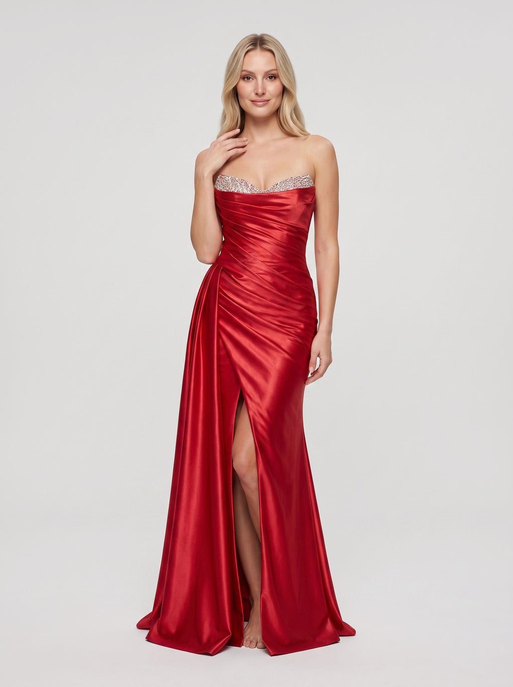 Red Glitter Trumpet One Shoulder Backless Floor-Length Dress with Beaded Draped Sleeve - Curvevia