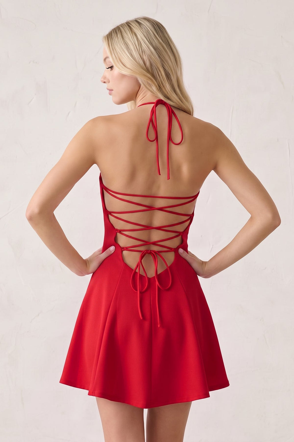 Pink Halter A-Line Embroidery Satin Short Wedding Guest Dress - Curvevia