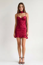 Red Jacquard Chiffon Cami Straps Sheath Homecoming Dress with Scarf - Curvevia