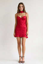 Red Jacquard Chiffon Cami Straps Sheath Homecoming Dress with Scarf - Curvevia