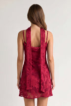 Red Jacquard Chiffon Cami Straps Sheath Homecoming Dress with Scarf - Curvevia