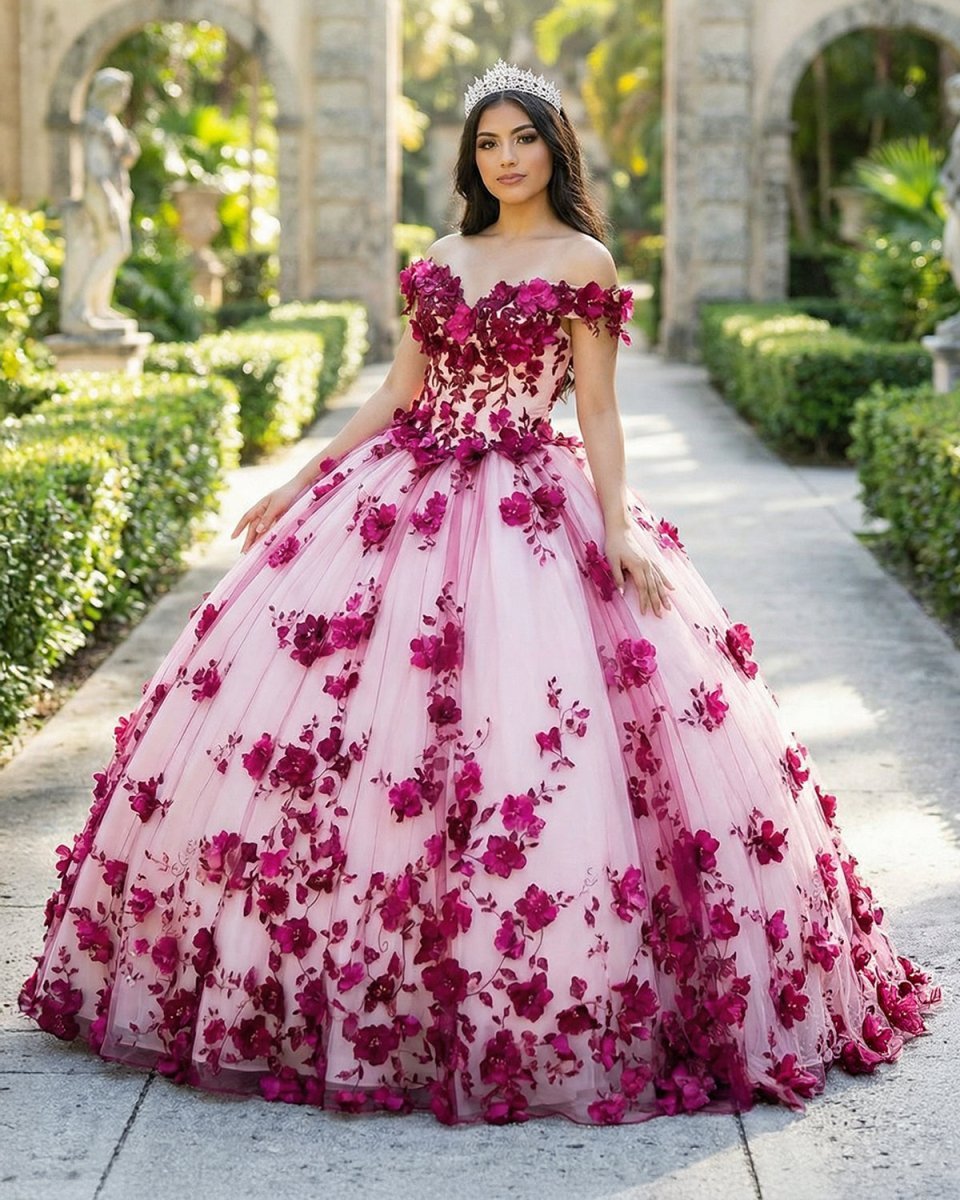 Red Lace Quinceanera Dress Off Shoulder Corset Vestidos Pearls Flowers - Curvevia