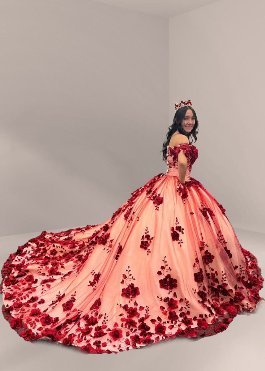 Red Off The Shoulder Tulle Quinceanera Dresses With Lace Appliques - Curvevia