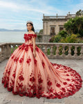 Red Off The Shoulder Tulle Quinceanera Dresses With Lace Appliques - Curvevia