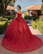 Lace Tulle Sage Applique Off Shoulder Quinceanera Dresses - Curvevia