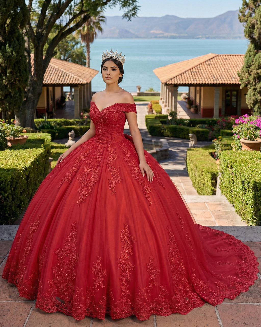 Lace Tulle Sage Applique Off Shoulder Quinceanera Dresses - Curvevia