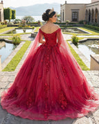Red Long Sleeves 3D Flowers Quinceanera Dresses Appliqued - Curvevia