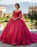 Red Long Sleeves 3D Flowers Quinceanera Dresses Appliqued - Curvevia