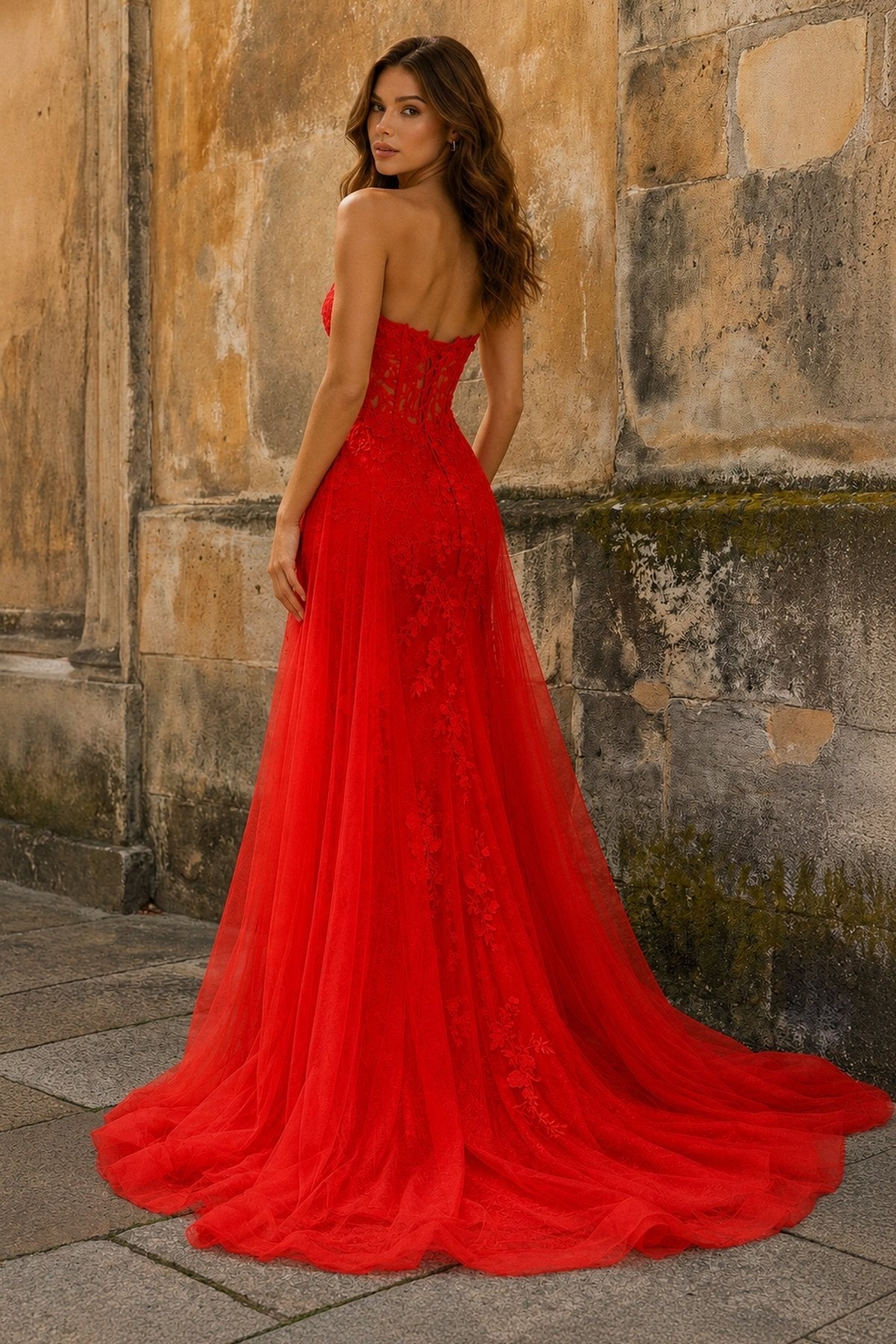 Blue Mermaid Sweetheart Neck Lace Long Prom Dress With Appliques - Curvevia
