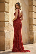 Royal Blue Mermaid V Neck Sequined Long Evening Dress - Curvevia