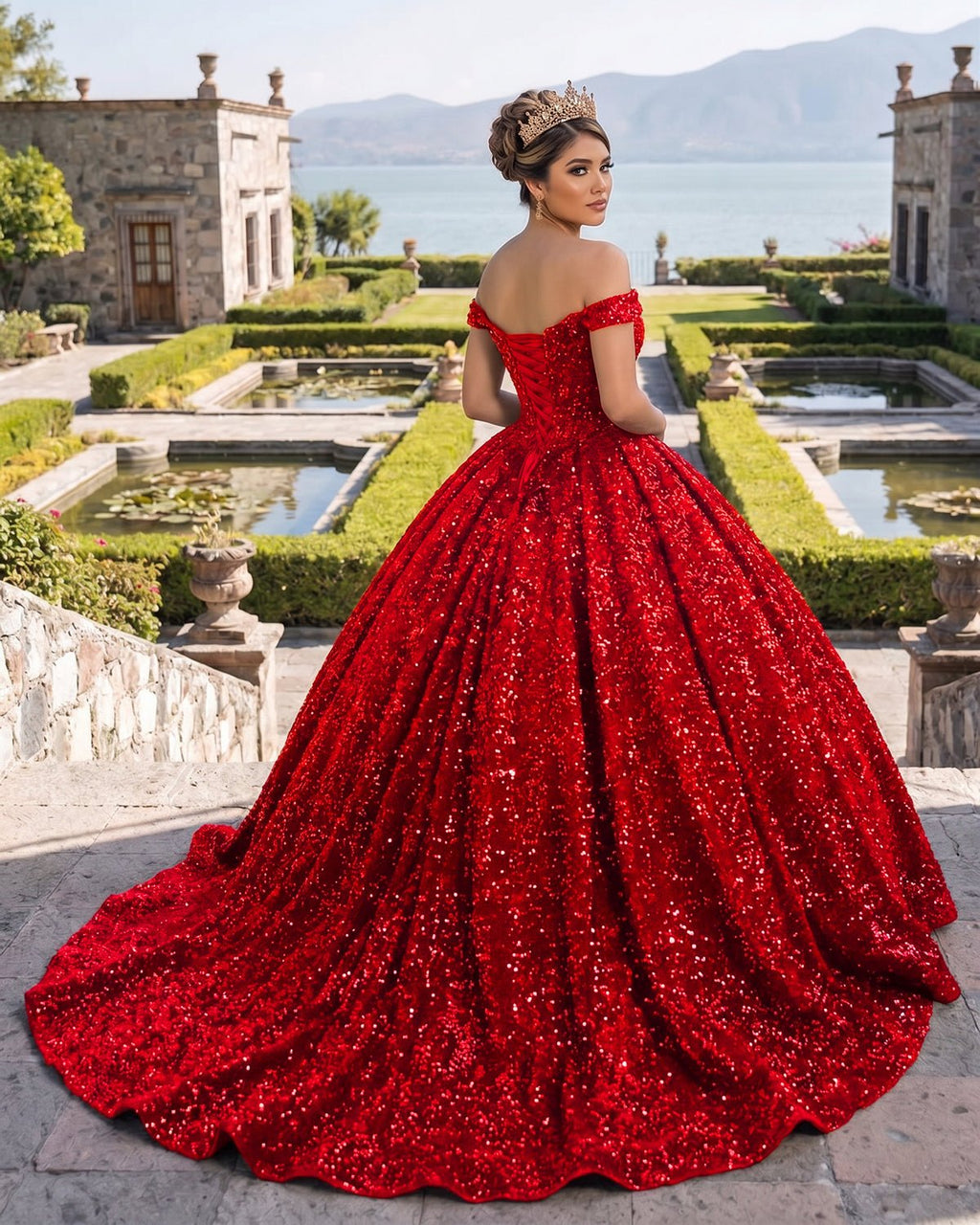 Dark Green Off The Shoulder Ball Gown Sequined Quinceanera Dress - Curvevia