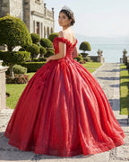 Off the Shoulder Lavender Glitter 3D Floral Quinceanera Dresses - Curvevia