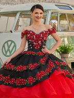 Red Off the Shoulder Quinceanera Dresses with Appliques - Curvevia