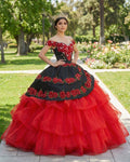 Red Off the Shoulder Quinceanera Dresses with Appliques - Curvevia