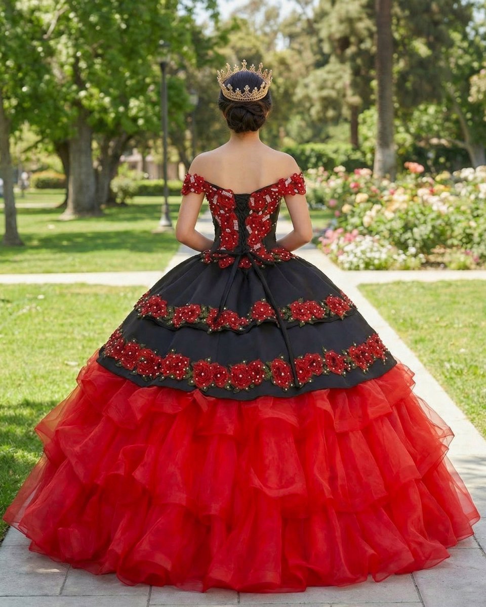 Red Off the Shoulder Quinceanera Dresses with Appliques - Curvevia