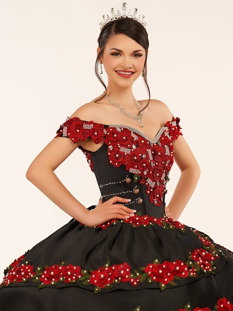 Red Off the Shoulder Quinceanera Dresses with Appliques - Curvevia