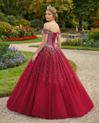 Emerald Green Off The Shoulder Tulle Quinceanera Dresses With Beadings - Curvevia
