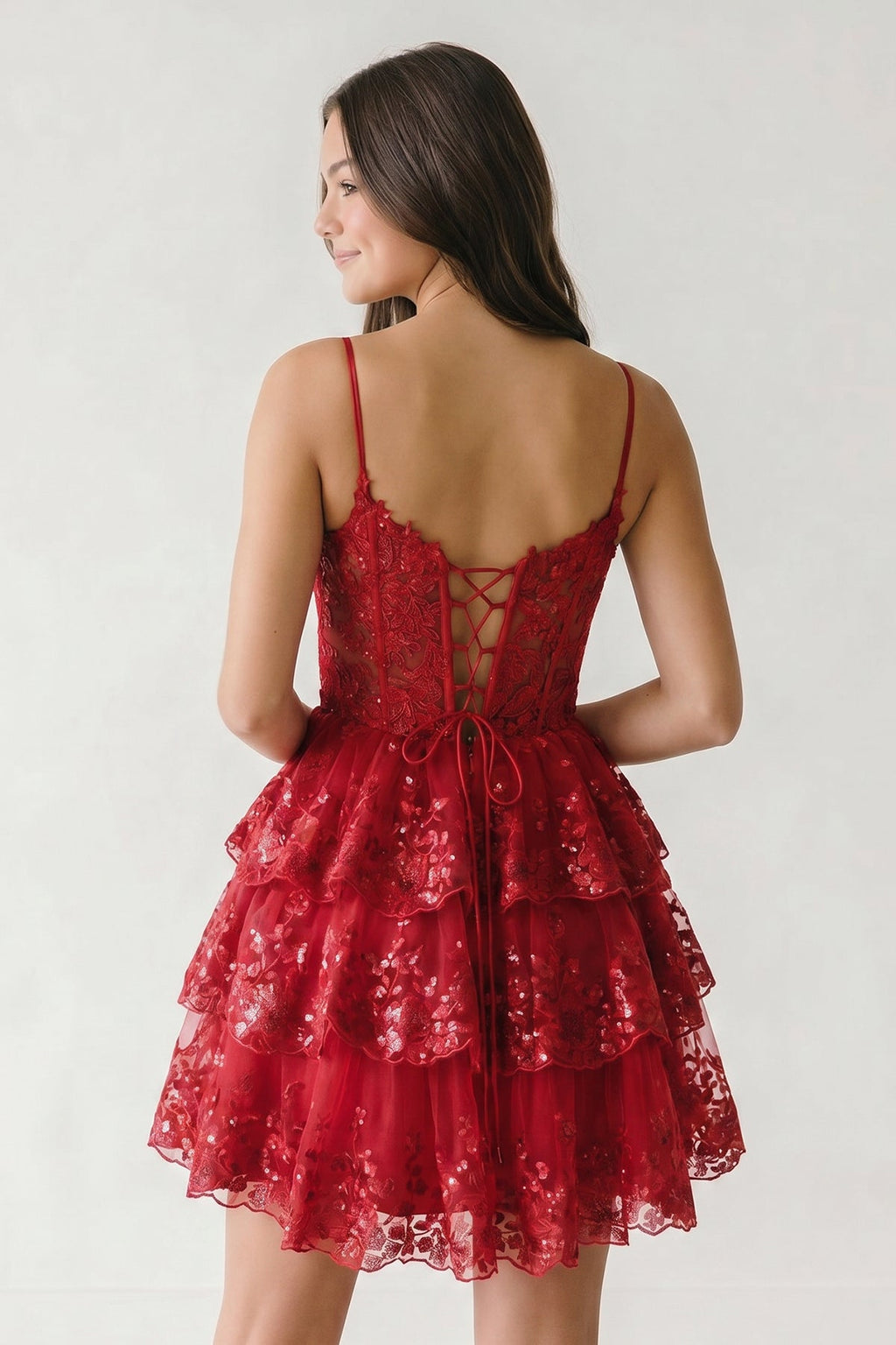 A- Line Sky Blue Sequins Multi-Layers Short Homecoming Dress - Curvevia